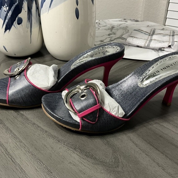 Gianni Bini Plaid & Pink Open Toe Heels Size 7 1/2 M US New - Picture 2 of 5